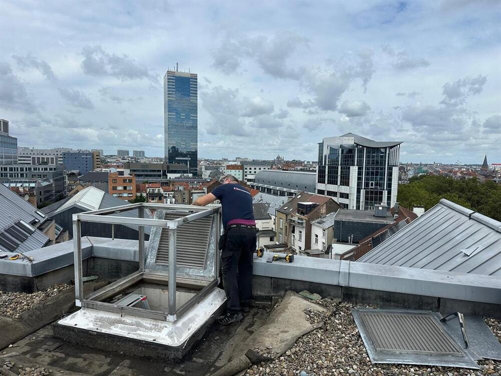 Kind en Gezin — dakoverzicht met skyline